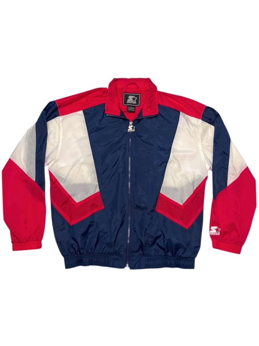 VINTAGE STARTER men’s red white and blue full-zip windbreaker jacket size large